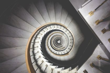 photo of spiral white stairs